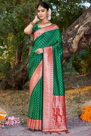 Emerald Green Zari Woven Banarasi Silk Saree