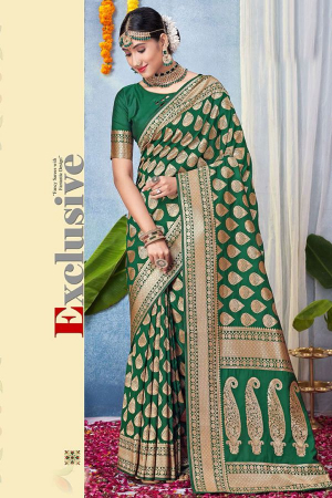 Emerald Green Zari Woven Silk Saree for Wedding