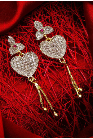 Golden Heart Shape American Diamond Earrings