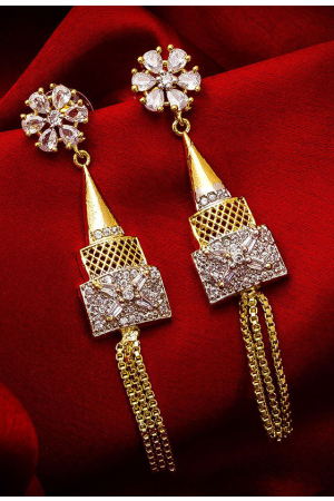 Golden Party Wear American Diamond Earrings