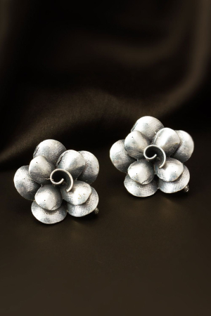 Rose Shaped Silver Oxidized Earrings