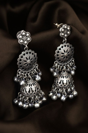 Jhumki Style Silver Oxidized Earrings