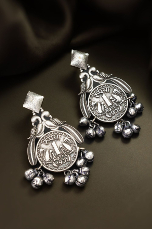 Embellished Silver Oxidized Earrings