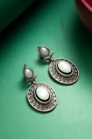 Silver Oxidized Stones Studded Earrings