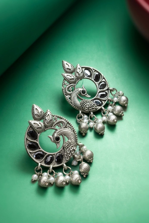 Peacock Shapded Studded Silver Earrings