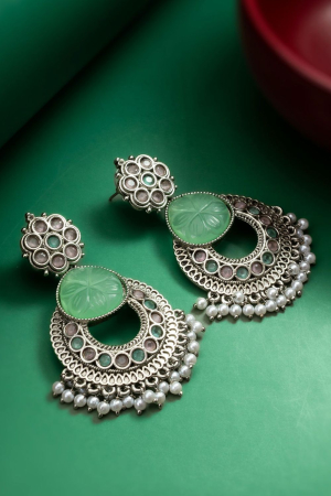Green Stones Studded Oxidized Earrings