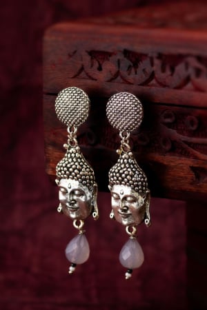 Silver Oxidized Pearls Work Earrings