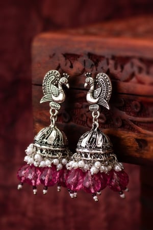 Silver Pearls Work Earrings