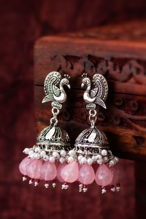 Silver Studded Oxidized Earrings