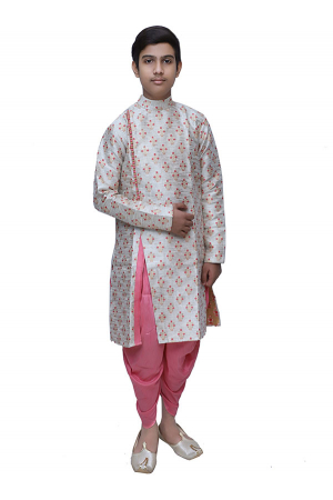 Fawn and Pink Banarasi Brocade Dhoti Kurta Set