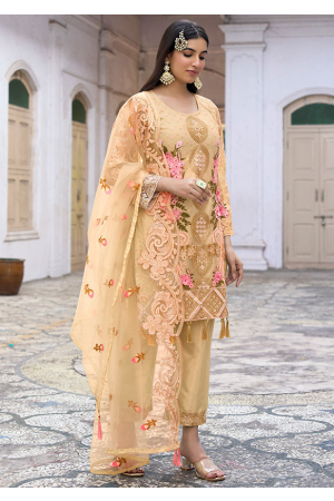 Fawn Embroidered Net Pant Kameez