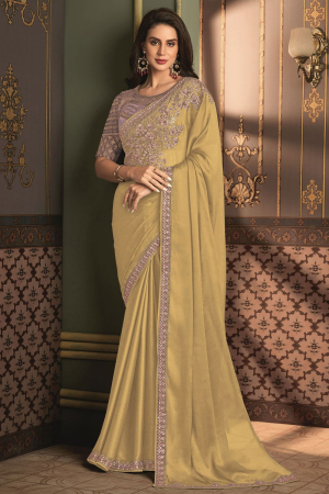 Fawn Silk Saree with Embroidered Blouse