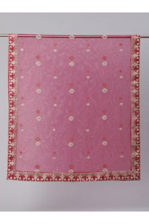Rani Pink Embroidered Net Bridal Dupatta