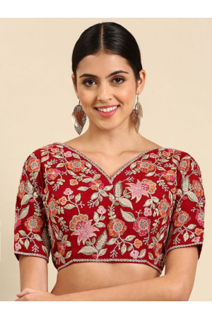 Red Embroidered Georgette Blouse
