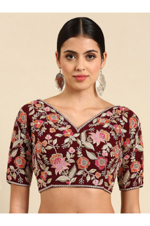 Maroon Embroidered Georgette Blouse