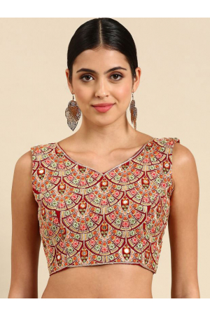 Red Embroidered Georgette Blouse
