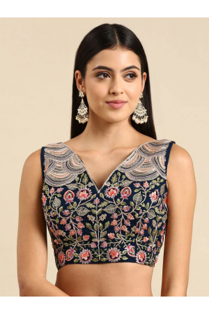 Navy Blue Embroidered Georgette Blouse