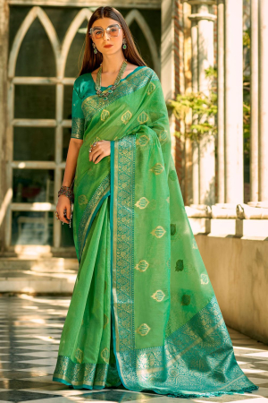 Fern Green Woven Tissue Silk Saree for Festival