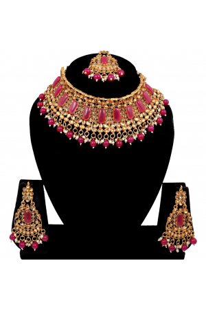 Festival Fashion Gold Plated Ruby Necklace Set