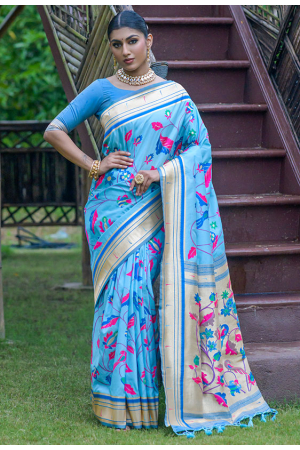 Firozi Banarasi Silk Woven Saree