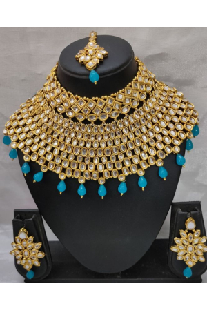Firozi Blue Studded Choker Necklace Set