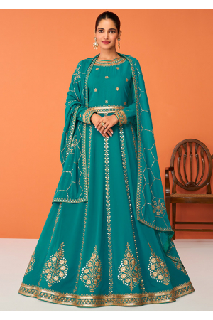 Firozi Embroidered Georgette Anarkali Suit