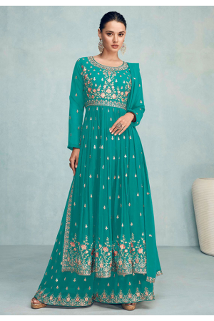 Firozi Embroidered Georgette Palazzo Kameez