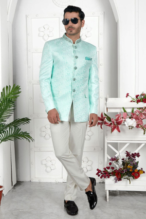 Firozi Green Jacquard Silk Blazer