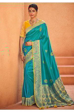 Firozi Silk Heavy Saree