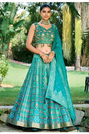 Firozi Silk Readymade Designer Lehenga Choli