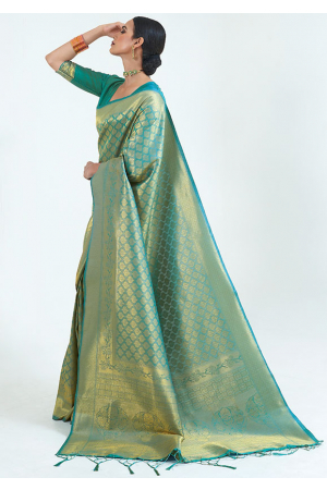 Fabulous Firozi Silk Woven Saree