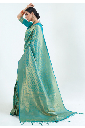 Fabulous Firozi Silk Woven Saree