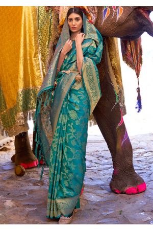 Firozi Woven Handloom Silk Saree