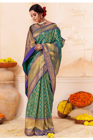 Firozi Woven Silk Saree