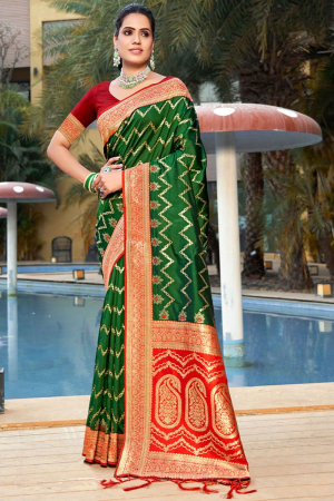 Forest Green Banarasi Silk Woven Saree