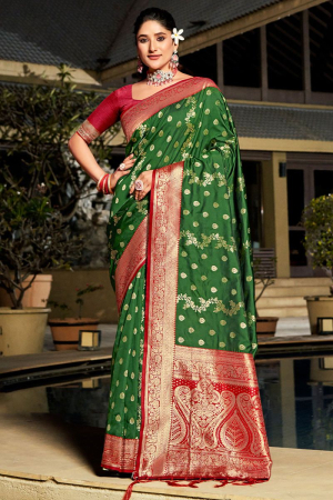 Forest Green Banarasi Silk Woven Saree