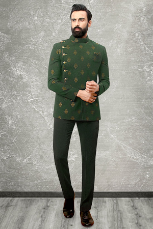 Forest Green Brocade Jodhpuri Suit