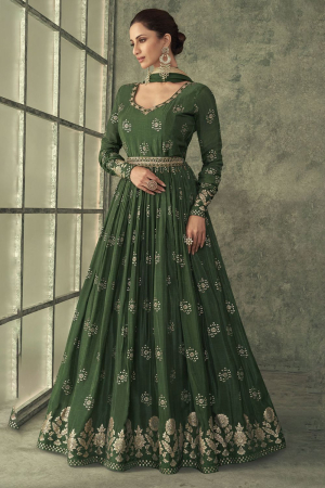Forest Green Designer Anarkali Suit