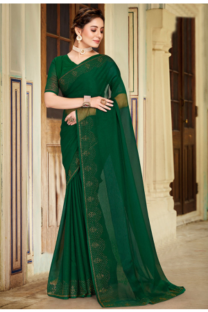 Forest Green Embellished Shimmer Chiffon Saree