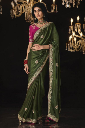 Forest Green Embroidered Designer Saree for Wedding