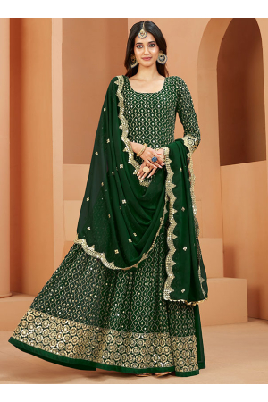 Forest Green Embroidered Faux Georgette Anarkali Suit