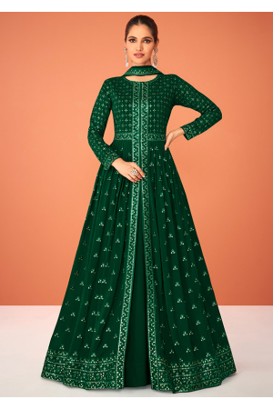 Forest Green Embroidered Georgette Lehenga Kameez