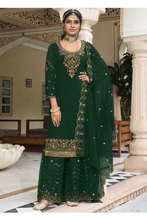 Forest Green Embroidered Georgette Palazzo Kameez
