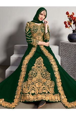 Forest Green Embroidered Georgette Pant Kameez