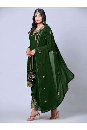 Forest Green Embroidered Georgette Trouser Kameez