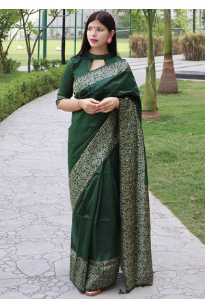 Forest Green Handloom Raw Silk Saree