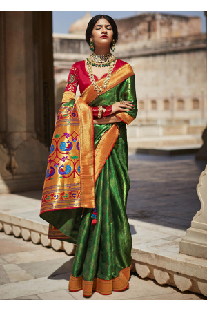 Forest Green Silk Designer Saree