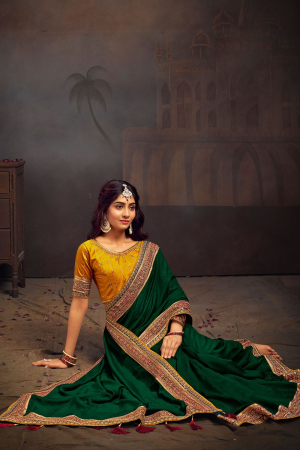 Forest Green Silk Saree with Embroidered Blouse