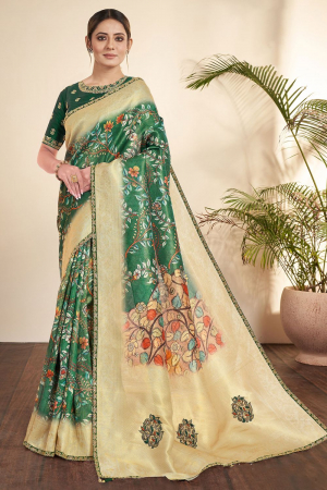 Forest Green Tissue Designer Saree for Ceremonial
