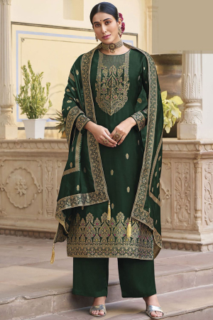 Forest Green Viscose Silk Palazzo Kameez for Festival